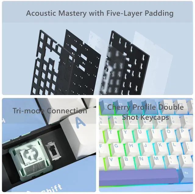 Alt view image 4 of 5 - Womier SK75 75% Keyboard with Full Aluminum Wireless Mechanical Gaming Key Board Coiled Keyboard Cable