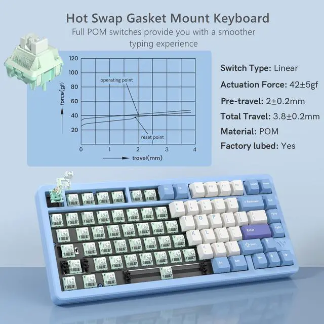 Alt view image 5 of 5 - Womier SK75 75% Keyboard with Full Aluminum Wireless Mechanical Gaming Key Board Coiled Keyboard Cable