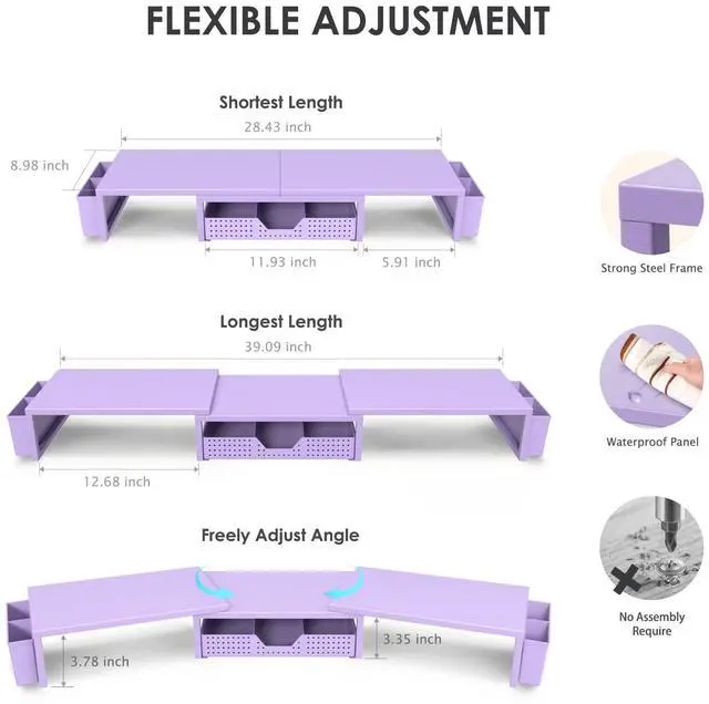 Alt view image 3 of 5 - OPNICE Purple Desk Organizers and Accessories, Dual Computer Monitor Stand Riser with Drawer and 2 Pen Holders, Office Desk Accessories, Workspace Desktop Organization for Office Supplies