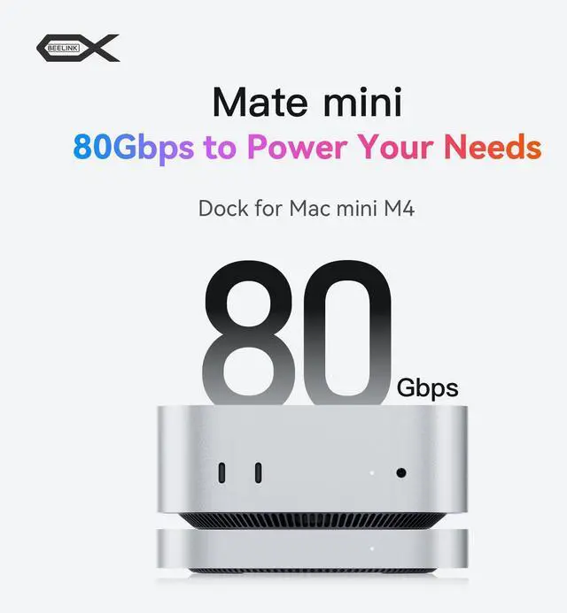 Alt view image 2 of 5 - Beelink EX Mac mini M4 Dock & Stand with 80Gbps USB-C, Mate Mini-A Hub with Dual NVMe SSD Slot(up to 16TB), 2.5G LAN, 2 USB-A3.0, USB-C(PD3.0), SD4.0 Card Reader, 3.5mm Audio for Mac mini M4/ M4 Pro