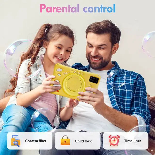 Alt view image 5 of 5 - BISAIKASOW Kids Tablet 7 inch, Android 13, 8GB RAM 64GB ROM Expandable, Octa-Core, 5800mAh Battery, Parental Control, WiFi, Dual Camera, Preloaded Educational Apps, with Drop-Proof Case (Yellow)