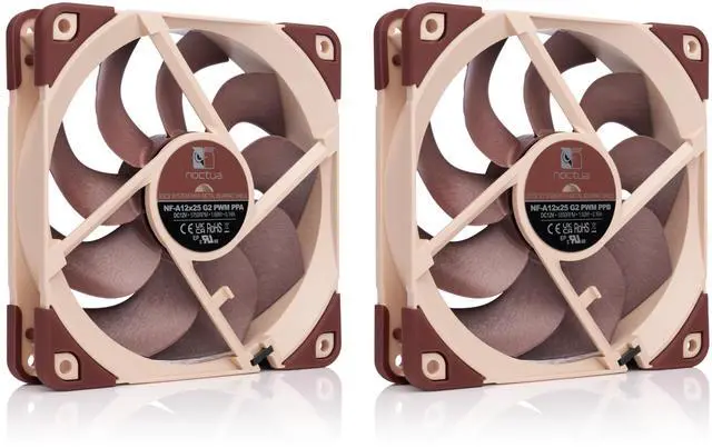 Alt view image 2 of 5 - Noctua NF-A12x25 G2 PWM Sx2-PP, Dual Fan Set for Push-Pull and Side-by-Side Applications (Brown)