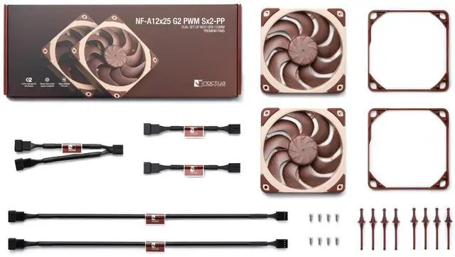 Alt view image 3 of 5 - Noctua NF-A12x25 G2 PWM Sx2-PP, Dual Fan Set for Push-Pull and Side-by-Side Applications (Brown)