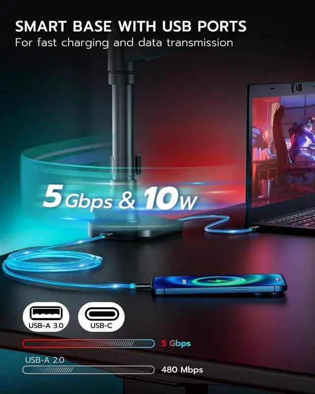 Alt view image 3 of 5 - Vertical Dual Monitor Mount for 17-49 Inch Ultrawide Heavy Duty Curved Screen Stacking, Computer Monitor Arm Desk Mount with USB, Gas Spring Adjustable Vesa Stand, Black