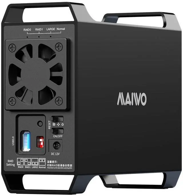 Main image of MAIWO Dual Bay Raid Enclosure for 3.5" SATA HDD,2 Bay Hard Drive Enclosure with Cooling Fan,4 Raid Modes,USB3.0 HDD Bay for 44TB Capacity Expansion