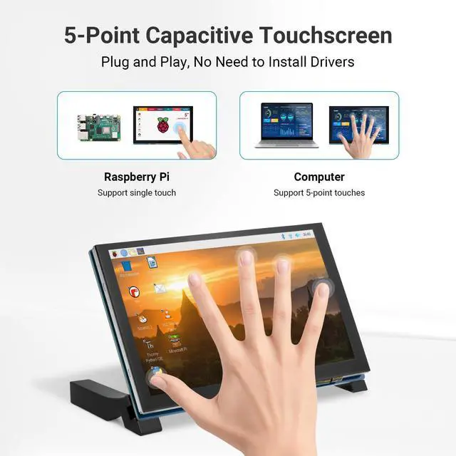 Alt view image 2 of 5 - ELECROW 5 Inch Touchscreen Monitor for Raspberry Pi, 800x480 IPS DSI LCD Capacitive Touch Screen Display with Acrylic Stand, Plug and Play, PWM Backlight Control, for Raspberry Pi 5/4/3 (No HDMI)