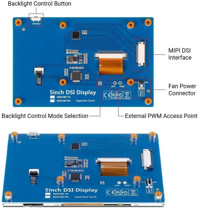 Alt view image 5 of 5 - ELECROW 5 Inch Touchscreen Monitor for Raspberry Pi, 800x480 IPS DSI LCD Capacitive Touch Screen Display with Acrylic Stand, Plug and Play, PWM Backlight Control, for Raspberry Pi 5/4/3 (No HDMI)