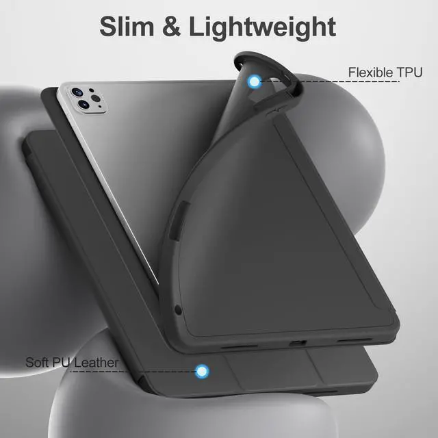 Alt view image 2 of 5 - SQQSOOZ Case for iPad Pro 11 4th Gen 2022/3rd Gen 2021/2nd Gen 2020 with Pencil Holder, Support Pencil Charging, Soft TPU Back Cover, Three-Stage Folding Support, Auto Sleep/Wake, Black