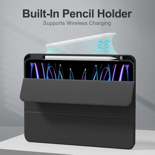 Alt view image 3 of 5 - SQQSOOZ Case for iPad Pro 11 4th Gen 2022/3rd Gen 2021/2nd Gen 2020 with Pencil Holder, Support Pencil Charging, Soft TPU Back Cover, Three-Stage Folding Support, Auto Sleep/Wake, Black