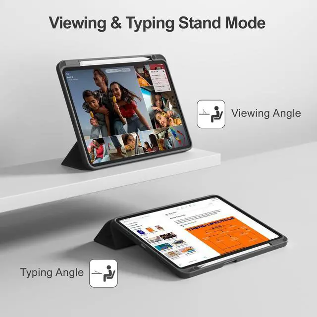 Alt view image 4 of 5 - SQQSOOZ Case for iPad Pro 11 4th Gen 2022/3rd Gen 2021/2nd Gen 2020 with Pencil Holder, Support Pencil Charging, Soft TPU Back Cover, Three-Stage Folding Support, Auto Sleep/Wake, Black