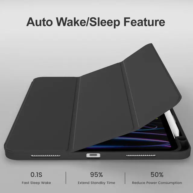 Alt view image 5 of 5 - SQQSOOZ Case for iPad Pro 11 4th Gen 2022/3rd Gen 2021/2nd Gen 2020 with Pencil Holder, Support Pencil Charging, Soft TPU Back Cover, Three-Stage Folding Support, Auto Sleep/Wake, Black