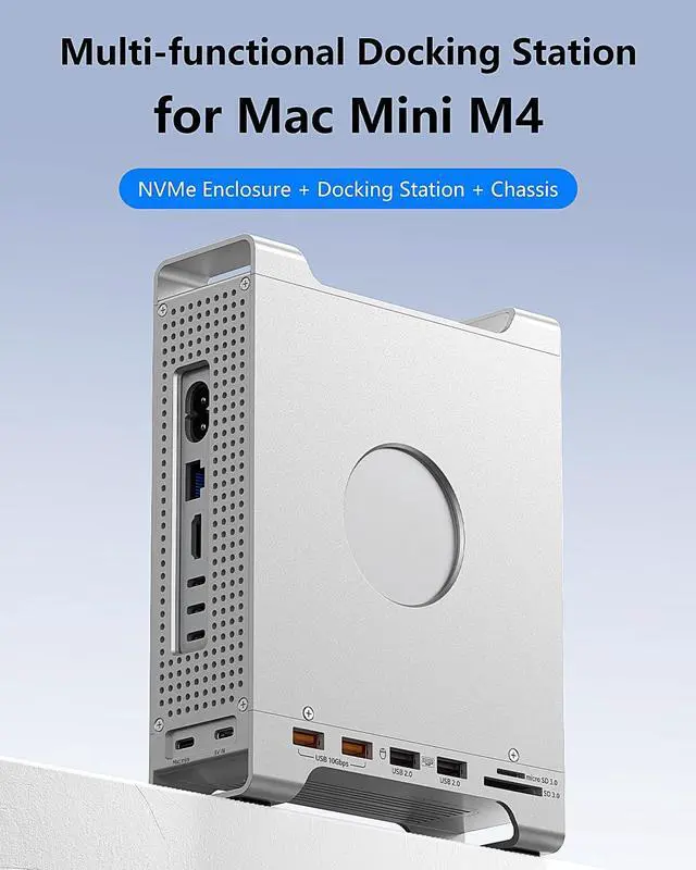 Alt view image 2 of 5 - USB-C Docking Station Chassis for Mac mini M4 with M.2 NVMe SSD Enclosure, USB3.2 10Gbps High-Speed Transfer, USB 2.0 Connection for Mouse and Keyboard, Supports SD/Micro SD 3.0, Up to 8TB
