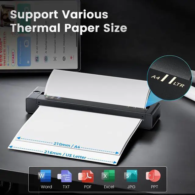 Alt view image 4 of 5 - TATTMUSE Portable Printer Wireless for Travel, 2025 Upgraded Inkless Thermal Printers Support 8.5" X 11" US Letter & A4 Size, Mobile Printer Compatible with iPhone Laptop for Home Car Office School