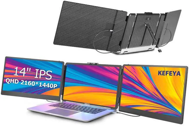 Main image of KEFEYA Laptop Screen Extender, 14" Portable Monitor for Laptop, 1440P QHD Triple Screen Monitor Extender for 13"-17" Laptops, HDMI/USB-C for MacBook, Windows, Chrome, Switch, Plug & Play