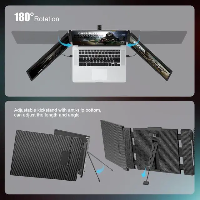 Alt view image 3 of 5 - KEFEYA Laptop Screen Extender, 14" Portable Monitor for Laptop, 1440P QHD Triple Screen Monitor Extender for 13"-17" Laptops, HDMI/USB-C for MacBook, Windows, Chrome, Switch, Plug & Play