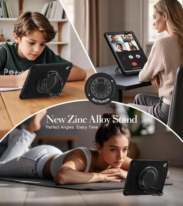 Alt view image 5 of 5 - BRAECN Ripple Case for iPad (A16)11th/10th Generation 11/10.9 inch 2025/2022 Zinc Alloy Handle Ring Stand Protective Heavy Duty Screen Protector 360°Rotating 180°Folding Shoulder Strap Full-Body Cover