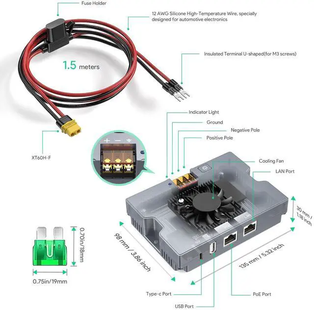 Alt view image 3 of 5 - MSAFF 350W PoE Injector for Starlink Standard, Enterprise & Performance Gen3-9-36V to 52V 6A Output - USB-A 12V/1.5A & Type-C 5V/3A - XT60 Cable Included- Smart Cooling Aluminum Case