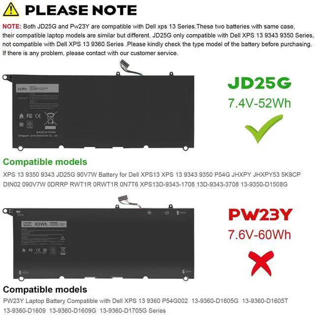 Alt view image 2 of 5 - Futurebatt JD25G Battery Replacement for Dell XPS 13 9350 JHXPY JHXPY53 5K9CP 05K9CP 090V7W XPS13D-9343-1708 13D-9343-3708 13-9350-D1508G 13-9350-350 13-9350-D1608 13-9350