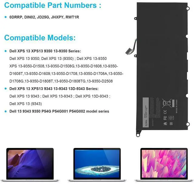 Alt view image 4 of 5 - Futurebatt JD25G Battery Replacement for Dell XPS 13 9350 JHXPY JHXPY53 5K9CP 05K9CP 090V7W XPS13D-9343-1708 13D-9343-3708 13-9350-D1508G 13-9350-350 13-9350-D1608 13-9350