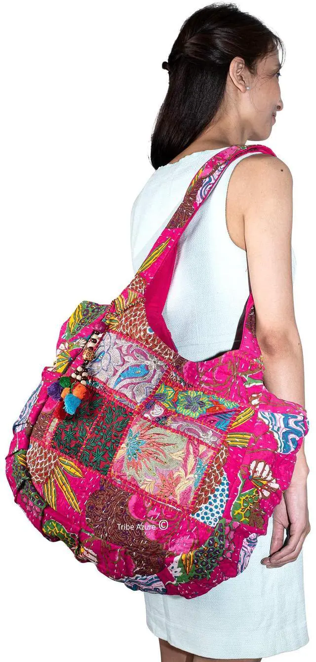 Alt view image 3 of 5 - Pink Embroidered Boho Hippie Women Fashion Shoulder Bag Large Roomy Comfortable Tote Market Laptop