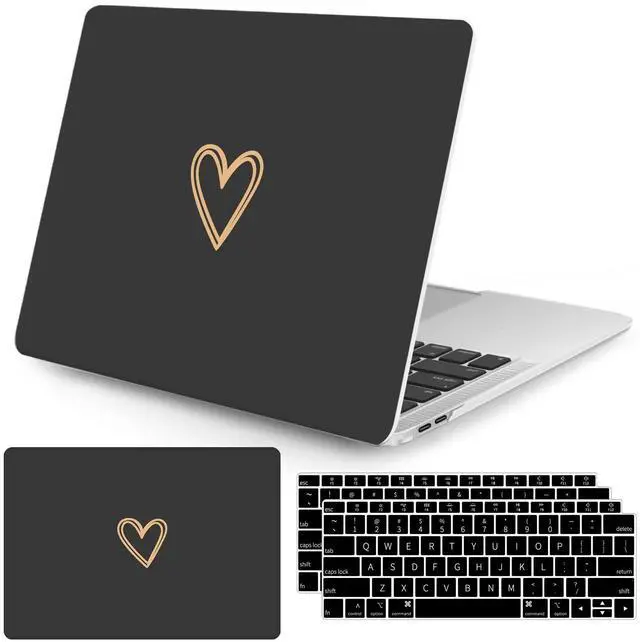 Main image of Seorsok Compatible with MacBook Air 13 Inch Case 2020 2019 2018 Release A1932 A2179 M1 A2337 Touch ID, Gold&Cute Heart Pattern Plastic Hard Shell Case with Keyboard Cover,Black