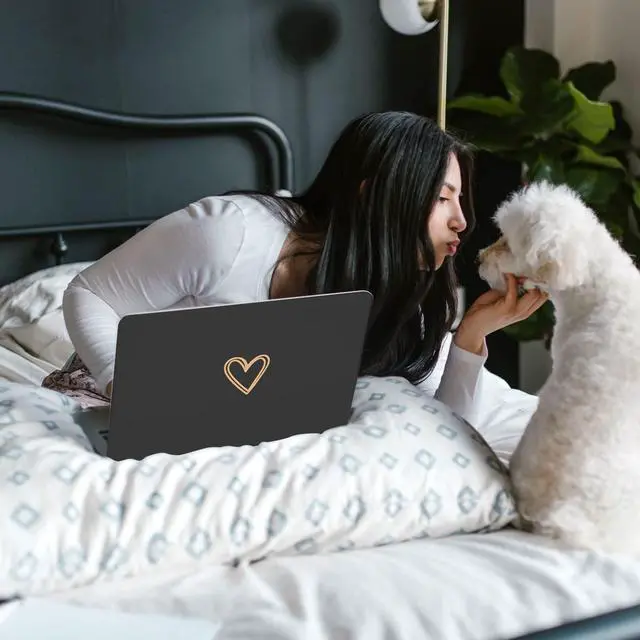 Alt view image 2 of 4 - Seorsok Compatible with MacBook Air 13 Inch Case 2020 2019 2018 Release A1932 A2179 M1 A2337 Touch ID, Gold&Cute Heart Pattern Plastic Hard Shell Case with Keyboard Cover,Black