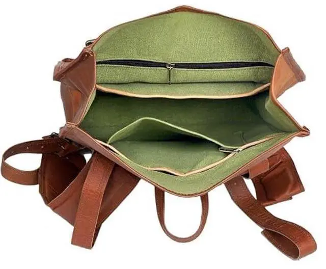 Alt view image 5 of 5 - cuero Handmade Genuine Vintage Leather Backpack for Men Camping Travel Rucksack Bag Full Grain Goat Leather Casual Laptop Work Backpack For Men and Women Roll Top Backpack Brown