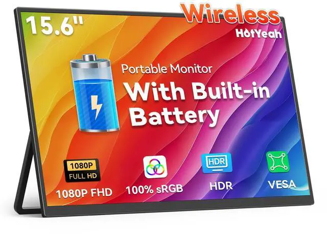 Main image of Wireless Portable Monitor Battery-Powered, Support AirPlay Miracast, 15.6" 1080P IPS Monitor USB-C HDMI External Display, 2nd Screen for Laptop MacBook PC Phone Tablet, w/Built-in Battery(4- 5H)