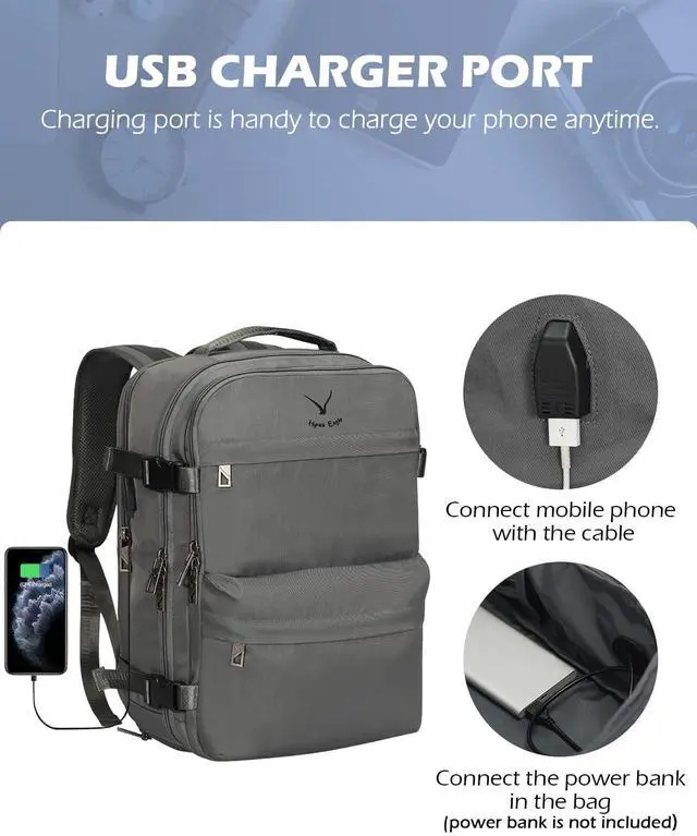 Alt view image 4 of 5 - Hynes Eagle 20L Travel Backpack Carry on Backpack Women Men Personal Item Bag for Spirit Airlines Small Nylon Laptop Backpack 14 inches Grey