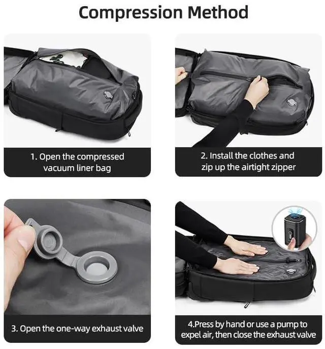 Alt view image 2 of 5 - Fiordcase Vacuum Rolling Backpack with Vacuum System, Pump and Charging Port, Carry On Luggage with Vacuum Seal Bag, Wheels, TSA Lock, Travel Suitcase with Vacuum Compression Bag for 17" Laptop