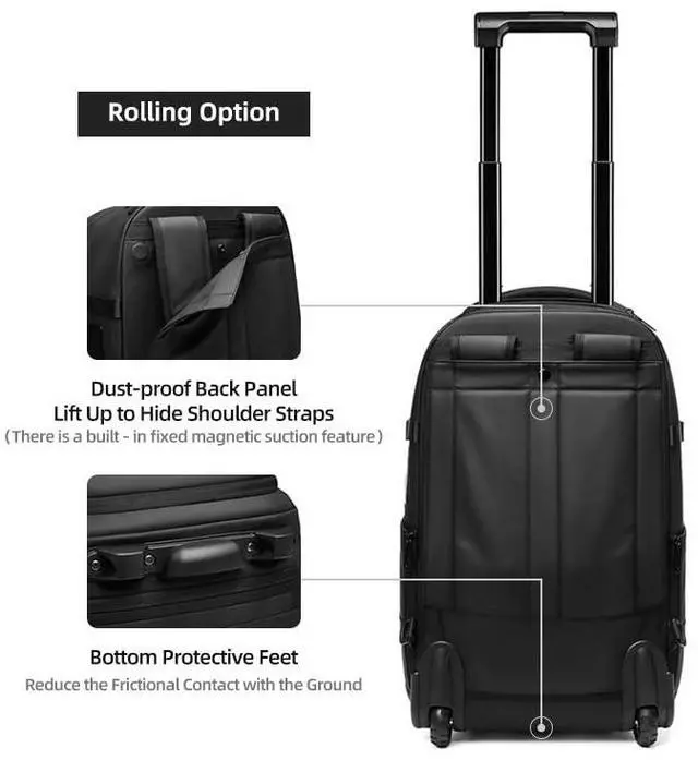 Alt view image 3 of 5 - Fiordcase Vacuum Rolling Backpack with Vacuum System, Pump and Charging Port, Carry On Luggage with Vacuum Seal Bag, Wheels, TSA Lock, Travel Suitcase with Vacuum Compression Bag for 17" Laptop