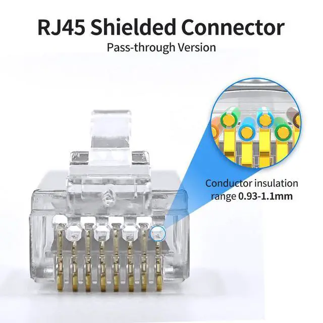 Alt view image 3 of 5 - XANHAM 100 Pack Cat 6 Pass Through Shielded RJ45 Connector Modular Crimp Network Plug for 23AWG Cat6, Cat5, Cat5e SFTP and FTP Solid or Stranded Ethernet Cable