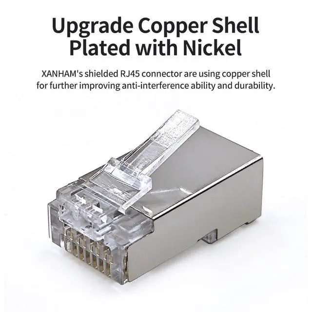 Alt view image 4 of 5 - XANHAM 100 Pack Cat 6 Pass Through Shielded RJ45 Connector Modular Crimp Network Plug for 23AWG Cat6, Cat5, Cat5e SFTP and FTP Solid or Stranded Ethernet Cable