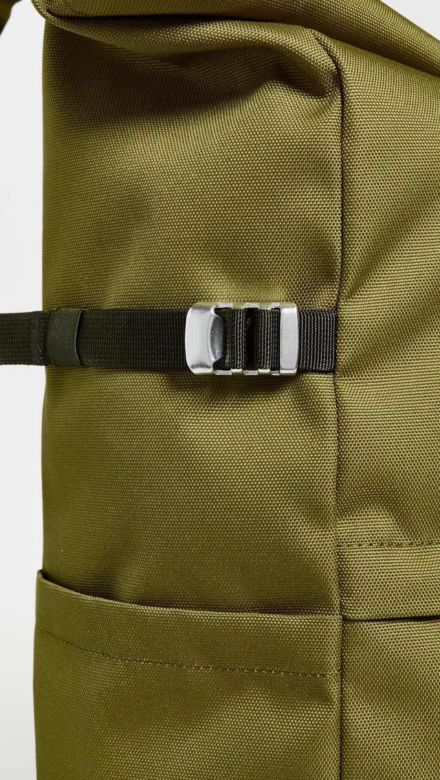 Alt view image 4 of 5 - Sandqvist Men's Icon Large Rolltop Backpack, Olive Drab With Black Leather, One Size