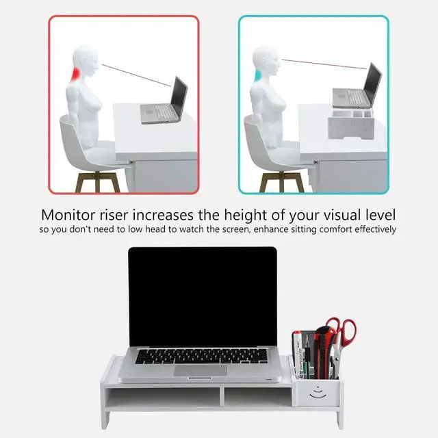 Alt view image 3 of 5 - Wooden Monitor Stand, LCD Computer Monitor Riser Desktop Storage Organizer Display Bracket for Home Office Use, 18.94x7.87x3.94 Inch