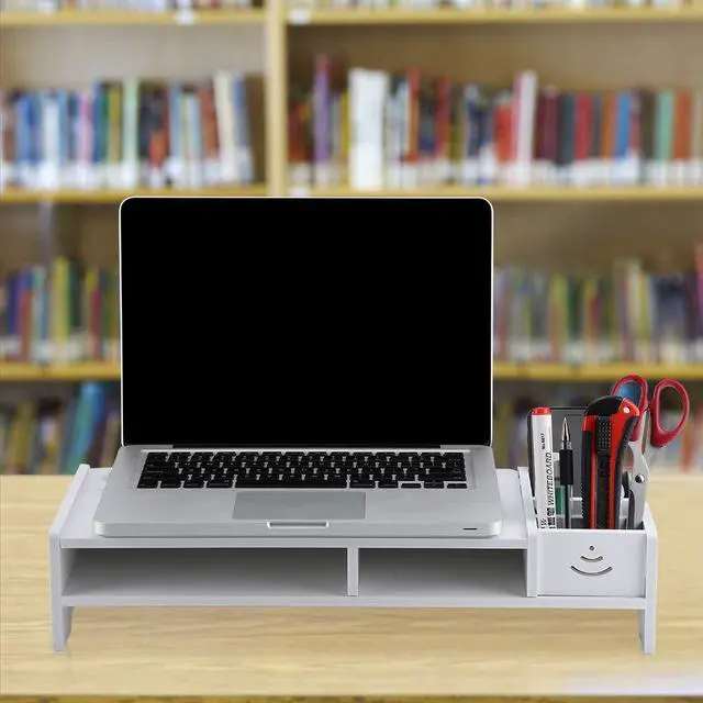 Alt view image 2 of 5 - Wooden Monitor Stand, LCD Computer Monitor Riser Desktop Storage Organizer Display Bracket for Home Office Use, 18.94x7.87x3.94 Inch