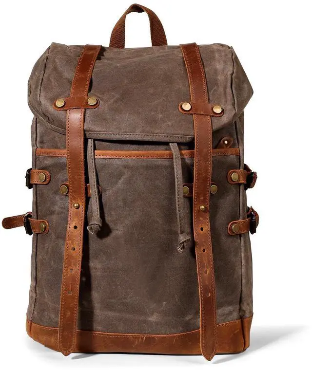 Main image of Chinsyi Waxed Canvas Leather Hiking Travel Waterproof Backpack for College Weekend Travel Fit 15in laptops (Army Green)