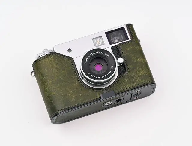 Main image of Handmade Genuine Leather Camera Half Case for FUJIFILM X-Half/FUJIFILM X-Half Camera Case - Top Layer Cowhide Body + Metal Base Plate (Matte Green)