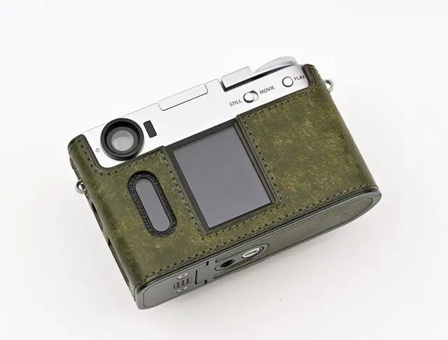 Alt view image 3 of 5 - Handmade Genuine Leather Camera Half Case for FUJIFILM X-Half/FUJIFILM X-Half Camera Case - Top Layer Cowhide Body + Metal Base Plate (Matte Green)