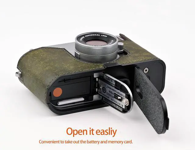 Alt view image 4 of 5 - Handmade Genuine Leather Camera Half Case for FUJIFILM X-Half/FUJIFILM X-Half Camera Case - Top Layer Cowhide Body + Metal Base Plate (Matte Green)
