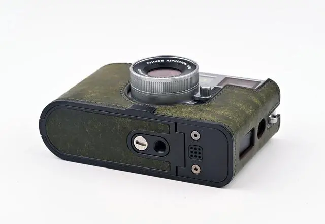 Alt view image 5 of 5 - Handmade Genuine Leather Camera Half Case for FUJIFILM X-Half/FUJIFILM X-Half Camera Case - Top Layer Cowhide Body + Metal Base Plate (Matte Green)