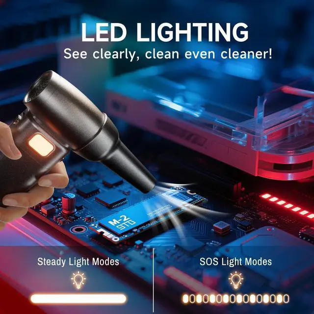 Alt view image 3 of 5 - Compressed Air Duster6 Gear Adjustable 300000RPM Cordless Electric Air Duster with LED Light and Screen,10000mAh Rechargeable Cordless Air Blower with Brushless MotorReplaces Compressed Air Cans