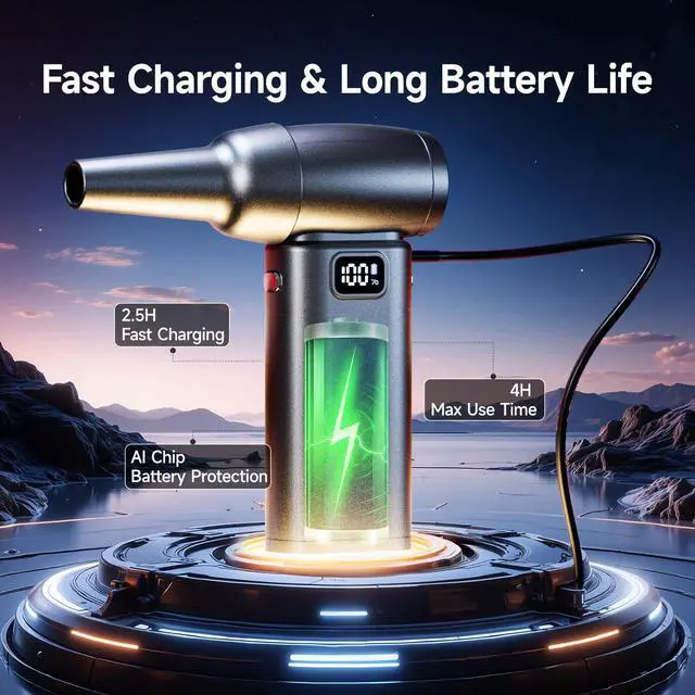 Alt view image 5 of 5 - Compressed Air Duster6 Gear Adjustable 300000RPM Cordless Electric Air Duster with LED Light and Screen,10000mAh Rechargeable Cordless Air Blower with Brushless MotorReplaces Compressed Air Cans