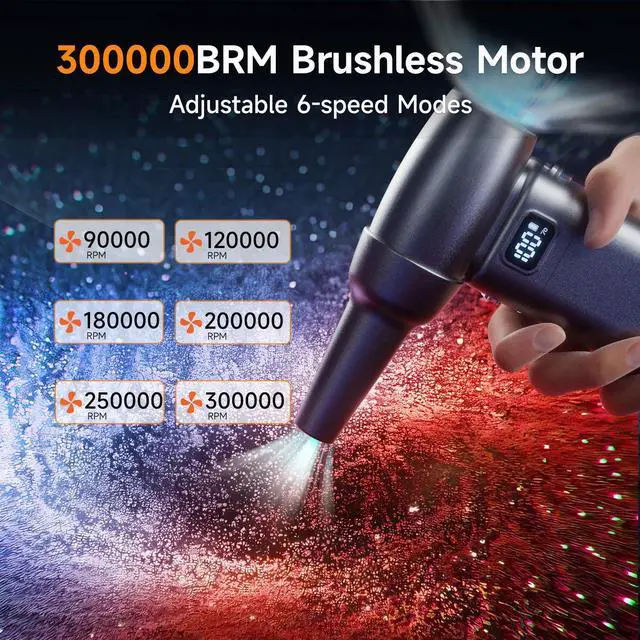 Alt view image 4 of 5 - Compressed Air Duster6 Gear Adjustable 300000RPM Cordless Electric Air Duster with LED Light and Screen,10000mAh Rechargeable Cordless Air Blower with Brushless MotorReplaces Compressed Air Cans