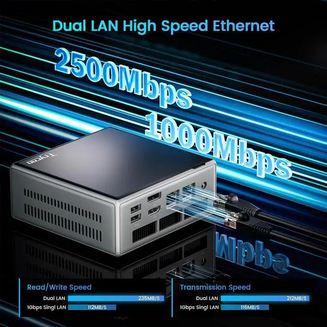 Alt view image 5 of 5 - Trycoo Mini PC, Ryzen 5 5600H (6C/12T, up to 4.2Ghz),8GB DDR4/256GB NVMe SSD,Type-C/DP/HD,4K/60Hz Triple-Display,Mini Desktop Computer,Dual LAN/WiFi6/BT5.2/USB3.2 Mini Computers