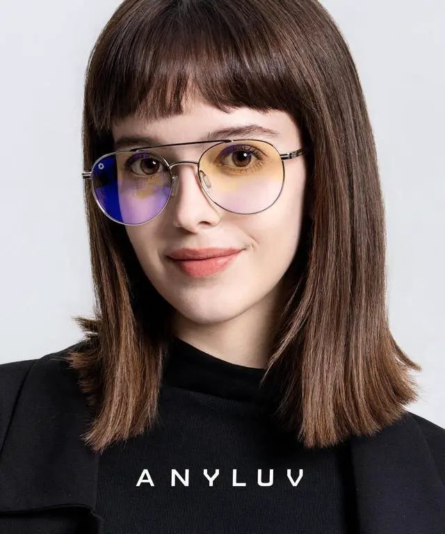 Alt view image 2 of 5 - ANYLUV Blue Light Glasses for Men, Circular Frame Single Brow Bridge Design Campus Style Glasses Anti Eyestrain for Screen