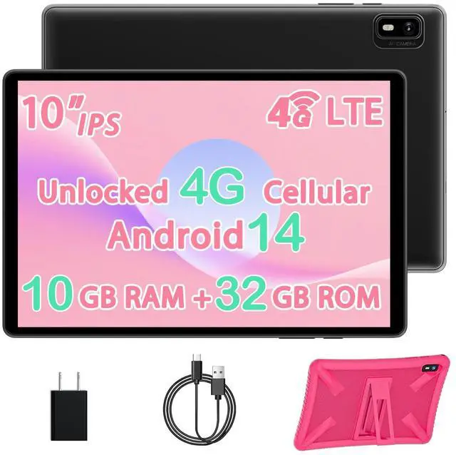 Main image of Topsand 10 Inch Tablet Android 14 Tablet with Sim Card Slot Unlocked, 10GB RAM, 32GB ROM, 1TB Expandable, 8MP Camera, 2.4G/5G WiFi, BT5.0, Cellular Tableta with GPS, Protective Case (Pink)