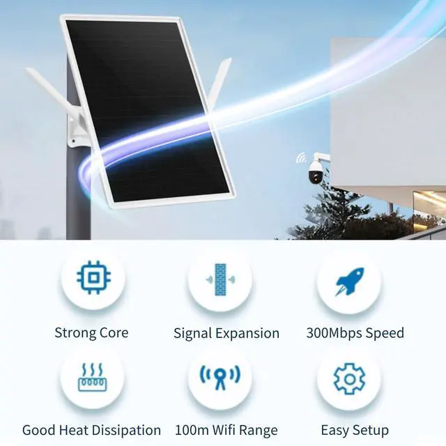 Alt view image 3 of 5 - Solar Outdoor Repeater, WiFi Extender Signal Booster, 15W Solar Panel and 20000mAh Battery, 2.4G/5G WiFi Repeater 300Mbps, Extends Coverage Up to 328ft, IP66 Rain Proof