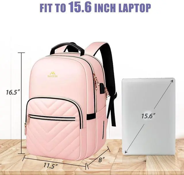 Alt view image 5 of 5 - MATEIN Cute Backpack for Girls, Water Resistant School Backpack with Charging Port Fits 15.6 Inch Laptop, Multi-Functional Bookbag for Middle School with USB Charging Port, Gift for Girls, Pink