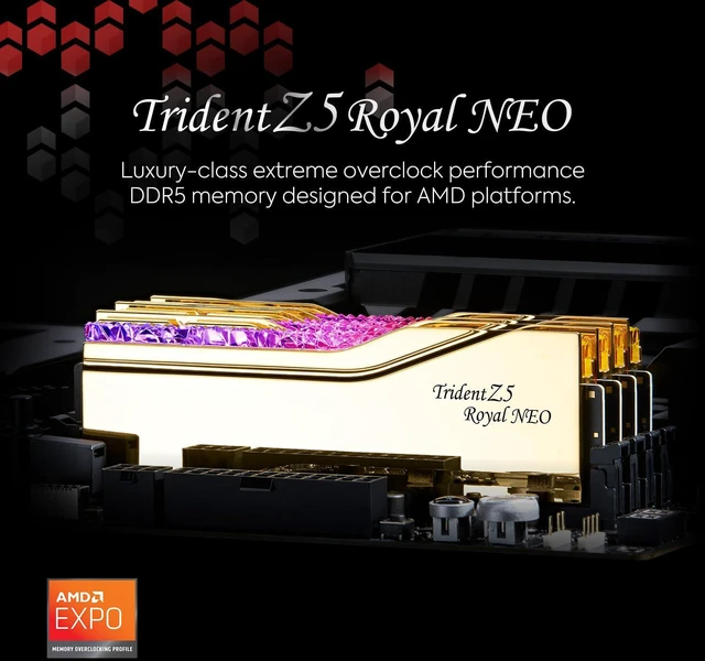 Alt view image 2 of 5 - G.SKILL Trident Z5 Royal Neo Series DDR5 RAM (AMD Expo) 32GB (2x16GB) 6000MT/s CL26-36-36-96 1.45V Desktop Computer Memory U-DIMM - Gold (F5-6000J2636H16GX2-TR5NG)